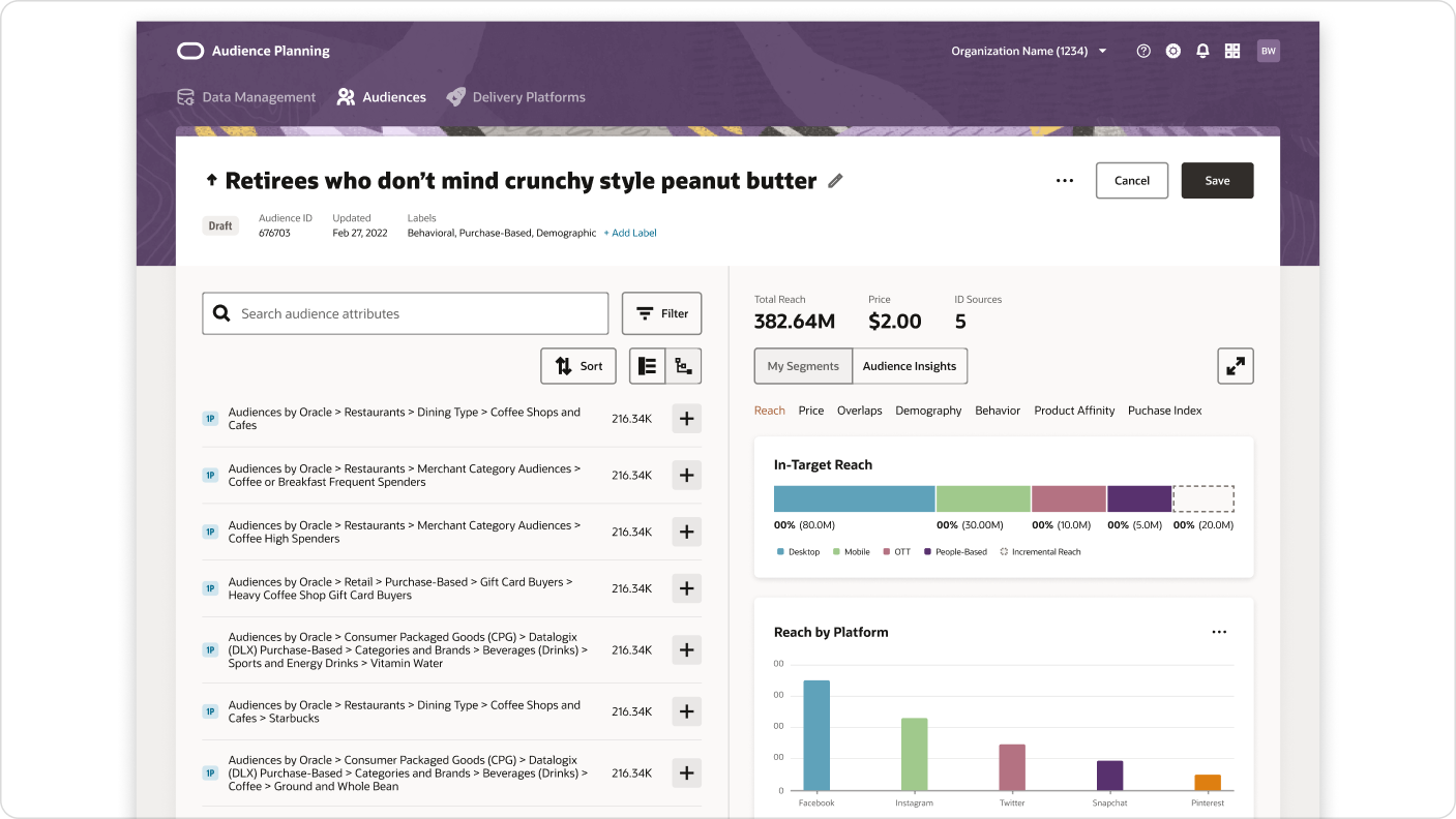 Audience activation planning interface