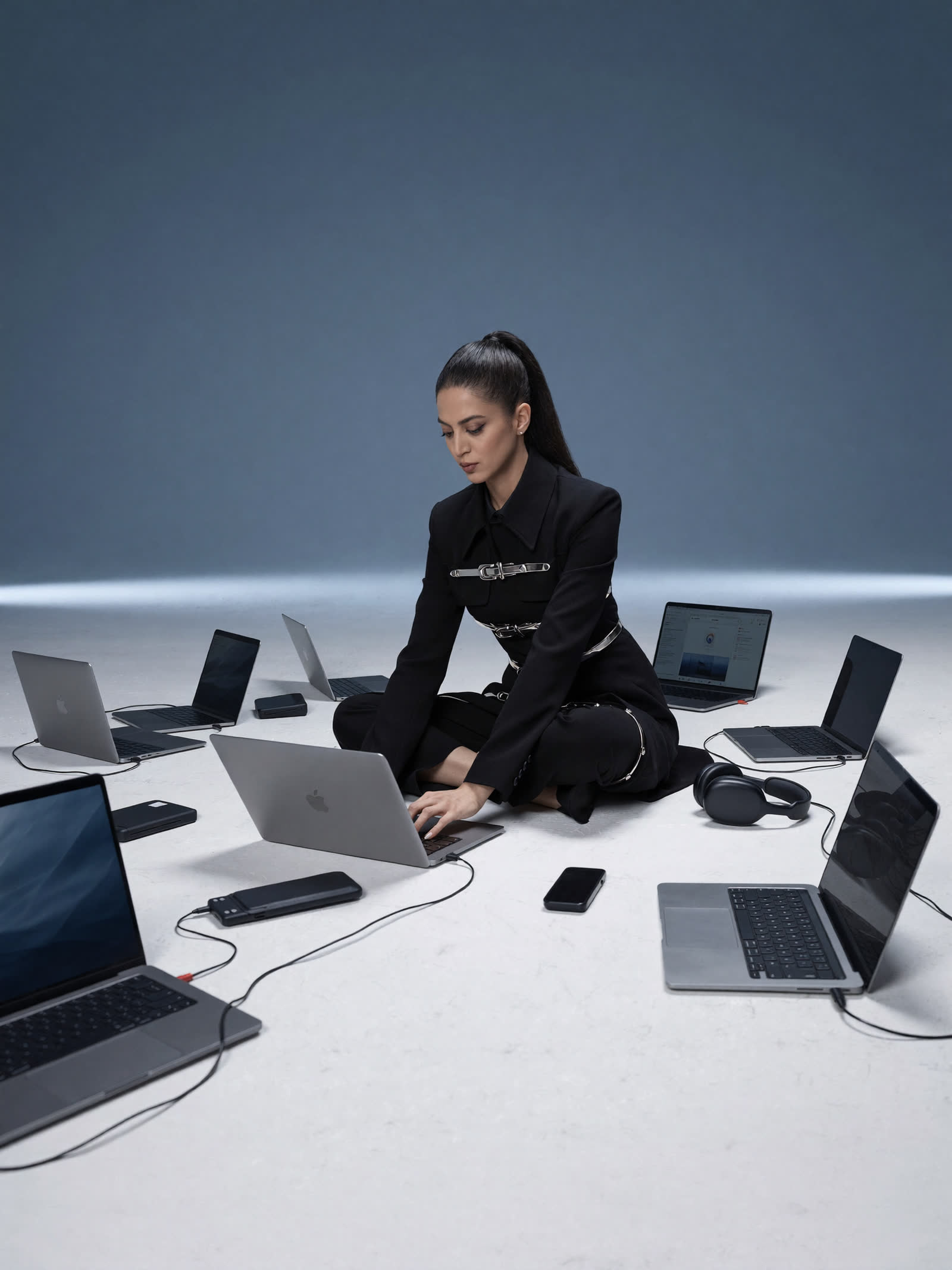 Wide architectural studio with devices.